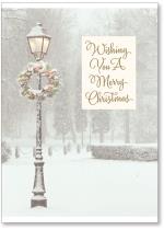 Lit Lamppost With Wreath