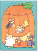 Dressed up mice in pumpkin
