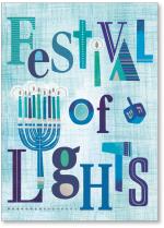Festival of Lights lettering, candles and dreidel