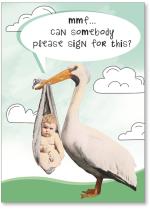 Vintage stork with baby