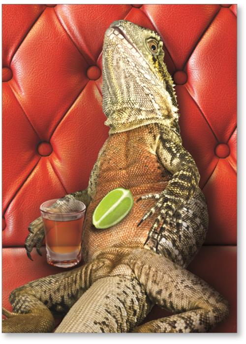 Lizard with shot glass and lime