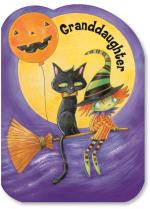 Witch and cat riding broomstick