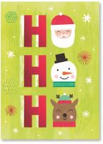 Santa, Snowman and Reindeer head spelling HO HO HO