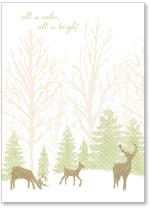 Reindeer in snow with trees