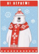 Polar bear with hat and scarf with snowflakes
