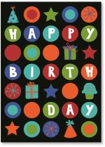 Colorful circles with birthday icons