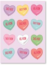 Candy hearts with pronouns