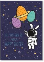 Astronaut with Easter egg balloons