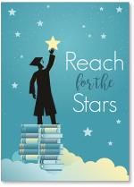 Silhouette grad on books reaching for star