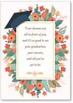 Flowers and grad hat surrounding text panel