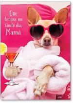Dog with sunglasses in robe with martini