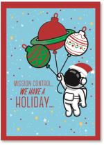 Spaceman holding ornament balloons